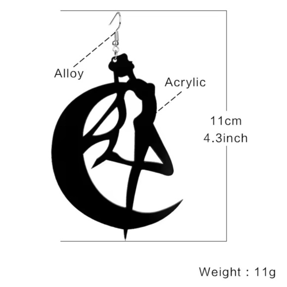 Oversized Sailor Moon Crescent Black Earrings | Kawaii 90s Retro Anime Jewelry - Picture 6 of 9